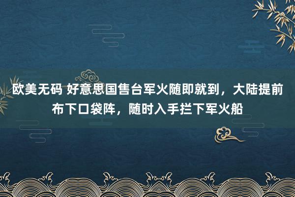 欧美无码 好意思国售台军火随即就到，大陆提前布下口袋阵，随时入手拦下军火船